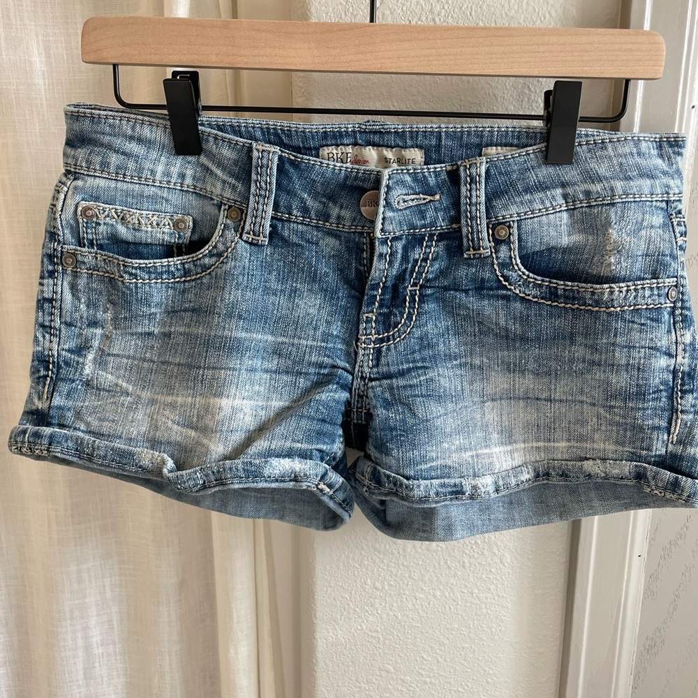 BKE Women’s Light Blue Denim Jean Micro Shorts